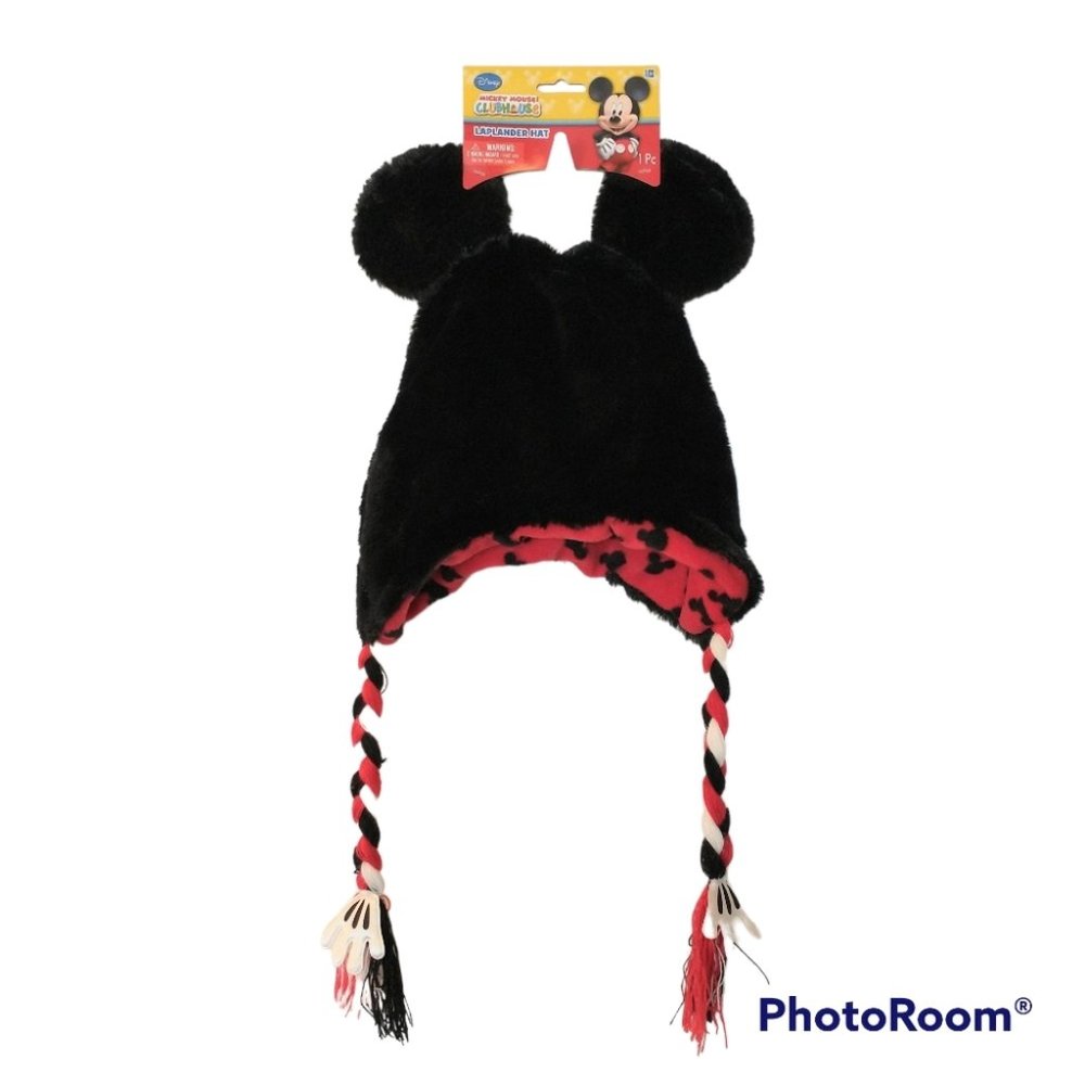 NEW Disney Mickey Mouse Ears Kid's Laplander Hat - Red and Black